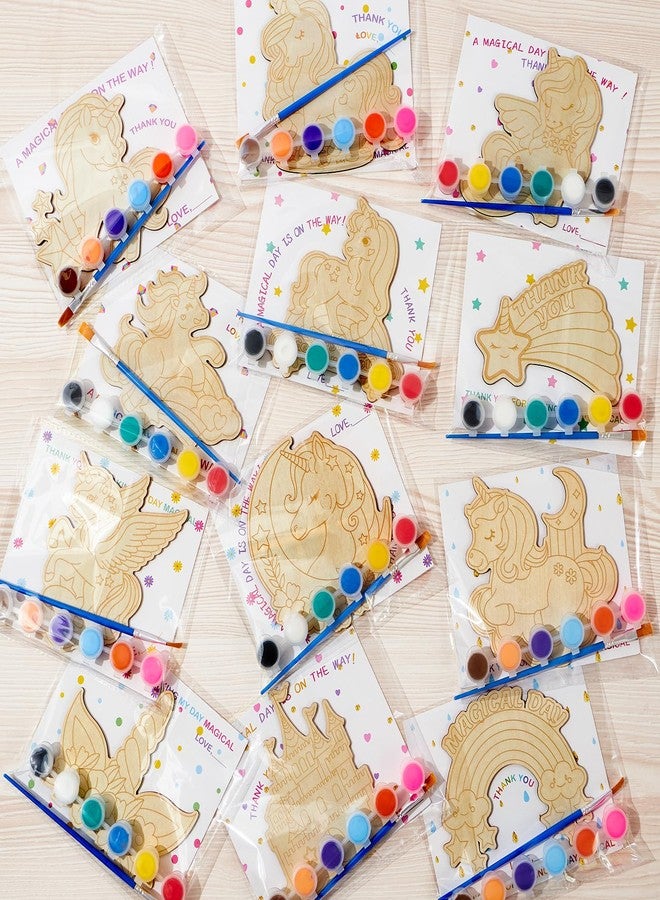 Winrayk 12 Sets Unicorn Party Favors Birthday Supplies Unicorn Craft Painting Kits for Girls, Unfinished Wood Crafts Gift Bag Card Paint Sets, Goodie Bag Stuffers Girls Birthday Party Favors Supplies - Image 1